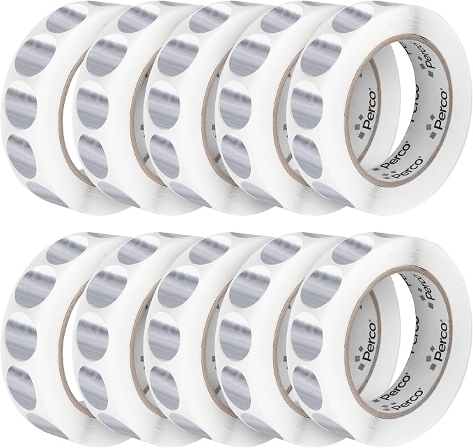 Perco Metallic Silver 1-Inch Perforated Circle Dot Sticker Labels — 10 Rolls by Perco