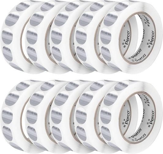 Perco Metallic Silver 1-Inch Perforated Circle Dot Sticker Labels — 10 Rolls by Perco