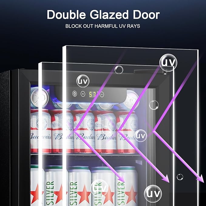 Antarctic Star Mini Fridge Cooler - 12 Bottle 48 Can Beverage Refrigerator Glass Door for Drinks or Beer Wine –Small Drink Dispenser for Home, Office or Bar, Electronic Temperature Control，1.3cu.ft.-DeskLoop Office