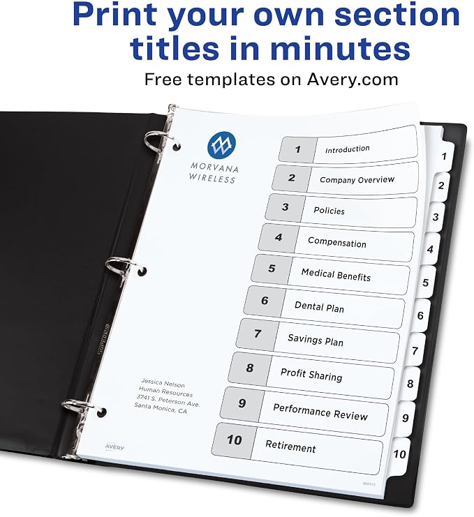 Avery Dividers for 3 Ring Binders, 10 Tabs per Set, Customizable Table of - Image 2