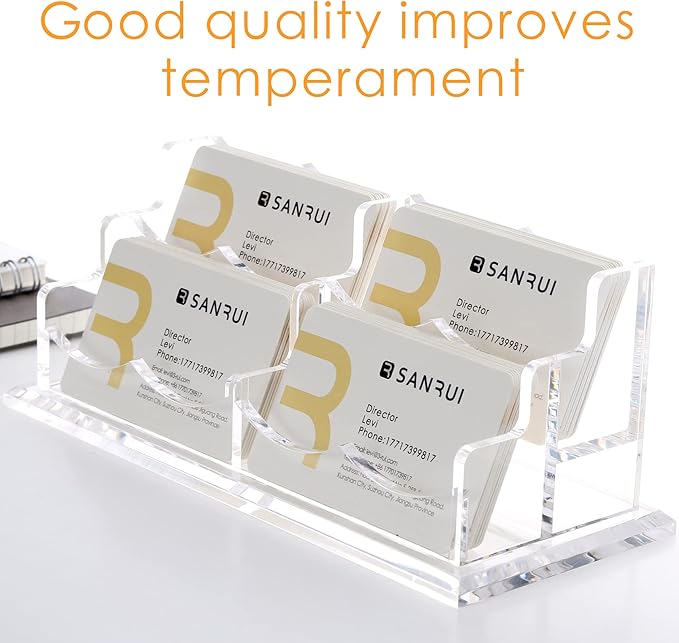 SANRUI Clear Horizontal Business Card Holder Stand for Desk, Acrylic Desktop Display Name Cards Holders Organizer Storage Rack,for Exhibition, Home , Office ,2 Tier 4 Pocket, 240 Card Capacity-DeskLoop Office