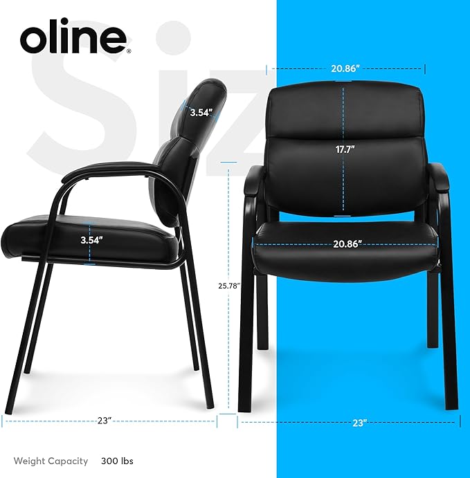 Oline Leather Guest Chair with Padded Arms, Reception Meeting Conference Waiting Room Lobby Home Desk Big and Tall Executive Office Chair, Black (2 Pack)-DeskLoop Office