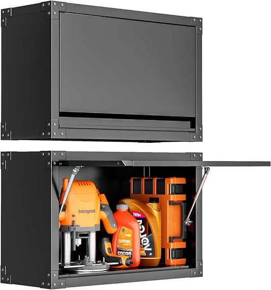 INTERGREAT Metal Wall Cabinet, Wall Cabinets with Lockable Doors and Adjustable Shelves,20" H Cabinets Storage for Garage, Warehouse, Bathroom, Kitchen(Black)-DeskLoop Office