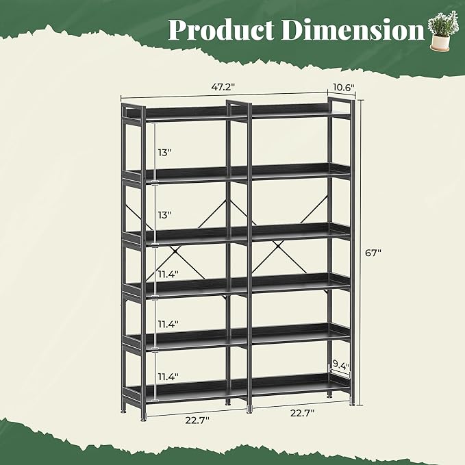 Huuger 6 Tier Bookshelf, Display Bookshelf - Image 2