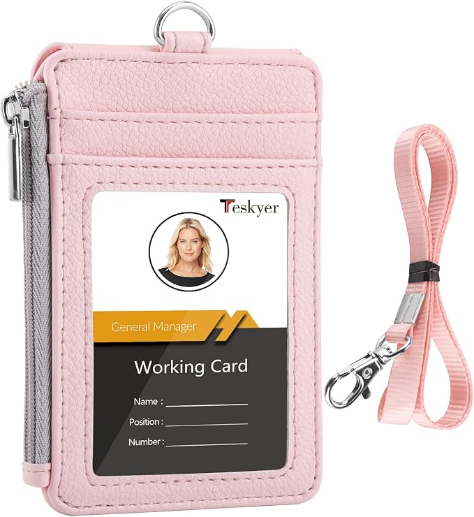 Teskyer ID Badge Holder with Lanyard, Lanyard Wallet, Lychee Linght Pink | by TESKYER