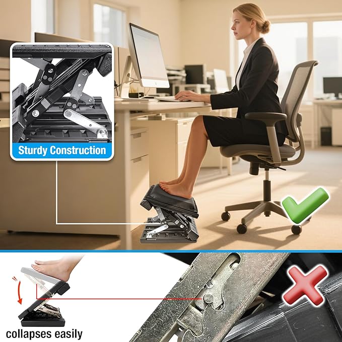 Scalebeard Foot Rest for Under Desk at Work, Height Adjustable Infinite Angle - Image 3