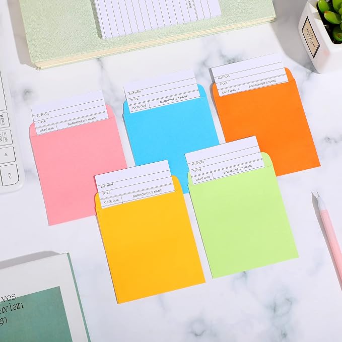 200 Pcs Library Pocket Envelopes and Books Cards Include 100 Self Adhesive - Image 3