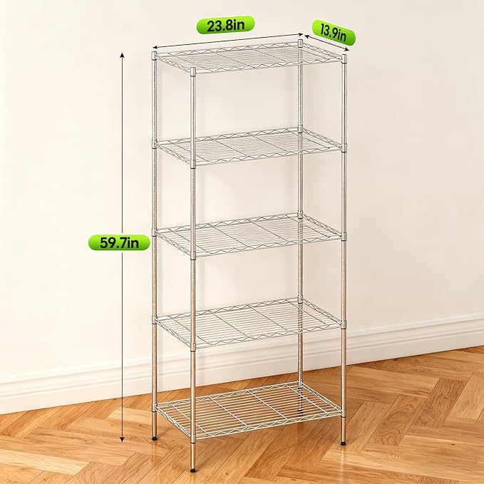 BestOffice | 5-Tier Wire Storage Shelves | 14 x 24 x 60 | Chrome | - Image 3