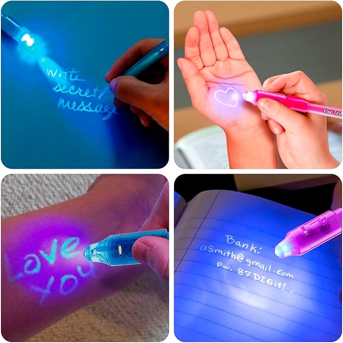 Personalized Invisible Disappearing Ink Pen Marker Pack, Custom Secret Spy Message Writer with UV Light, Fun for Kids Party Favors Gifts and Stock Stuffers, 24 Pack, Assorted-DeskLoop Office