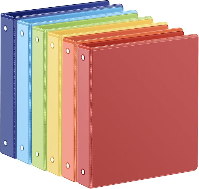 SUIN 1-inch 3 Ring Binder with 2 Interior Pockets, and School Use, 6 Pack by SuinOffice