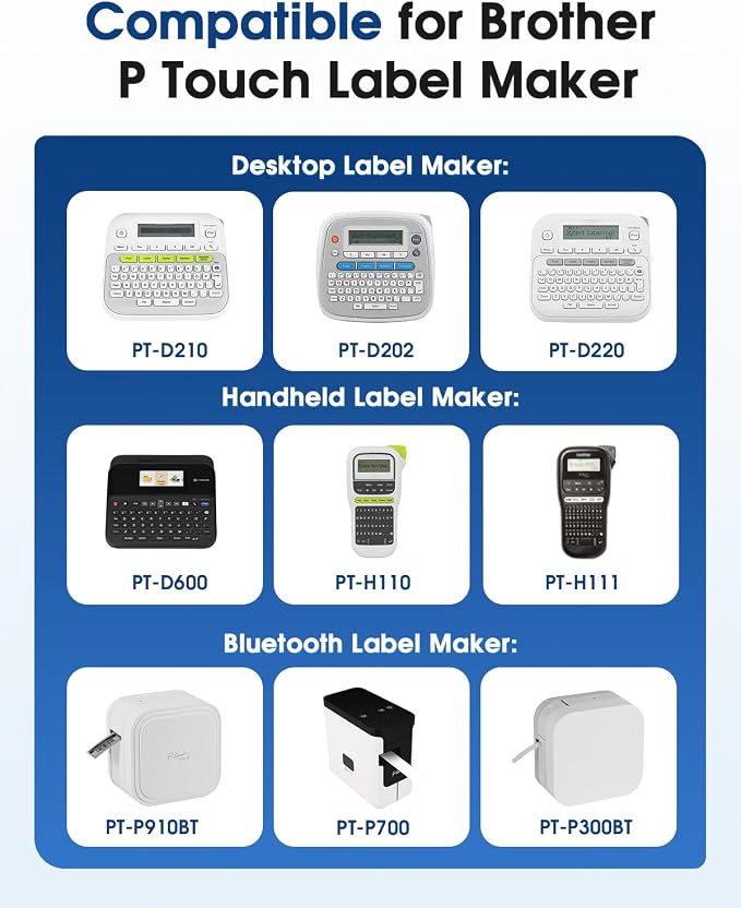 20-Pack P Touch Label Tape 12mm 0.47" Laminated White Compatible - Image 3