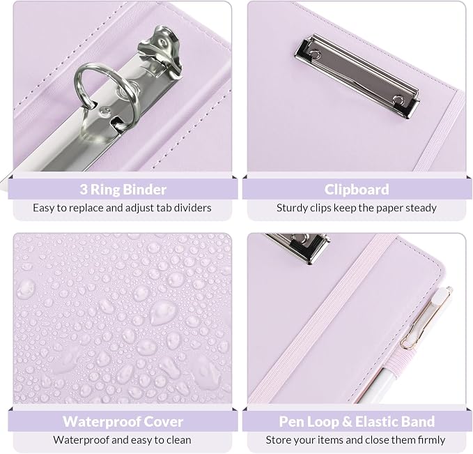 SKYDUE 3 Ring Binder with Clipboard 1 Inch, 13.2" × 10.2" PU Clipboard Binder - Image 4