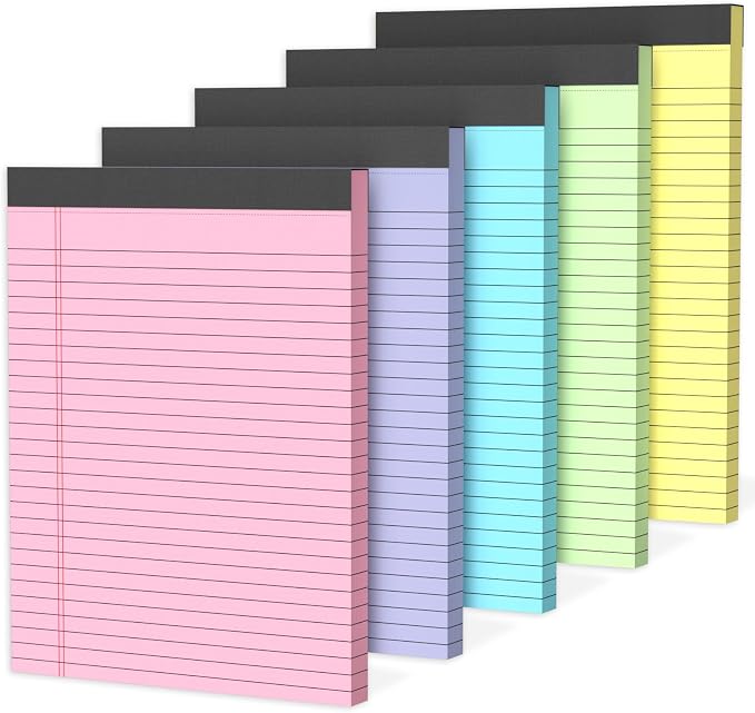 5 Pack Colored Legal Pads 8.5 x 11 Inch, Wide Ruled Micro Perforated Writing by Unknown