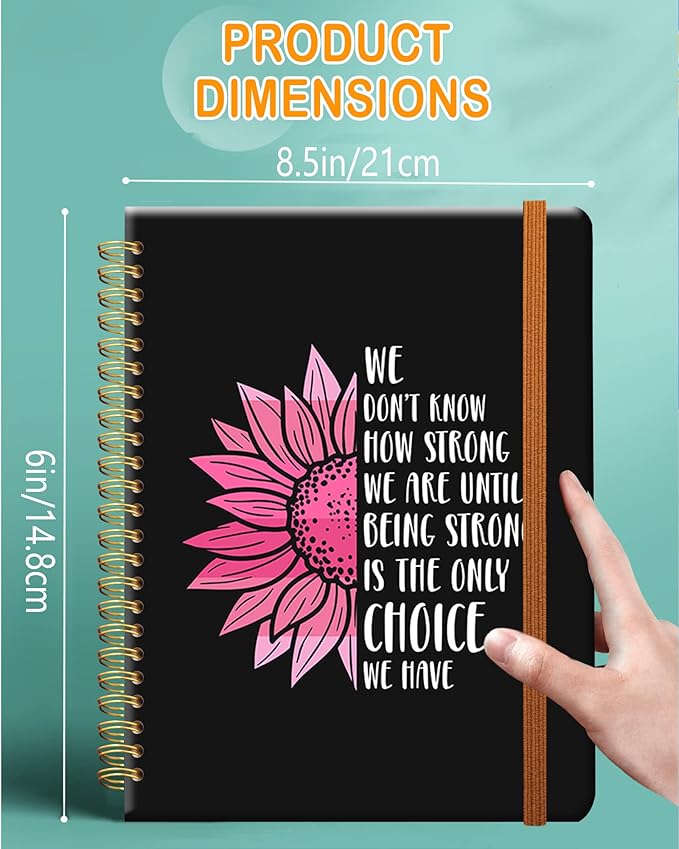 Ruled Spiral Writing Notebook,A5 Hardcover Lined College Journal for Women Lady Girl,Strong Twin-Wire Binding with Premium Paper,8.4" X 6",Perfect for School,Office,Home Gifts(Sunflower Breast Cancer)-DeskLoop Office