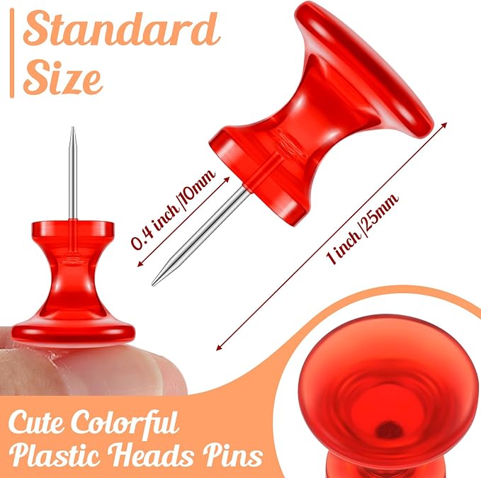 Outus 100 Pcs Giant Push Pins Large Thumb Tacks Plastic Heads 1 Inch Jumbo Push - Image 2