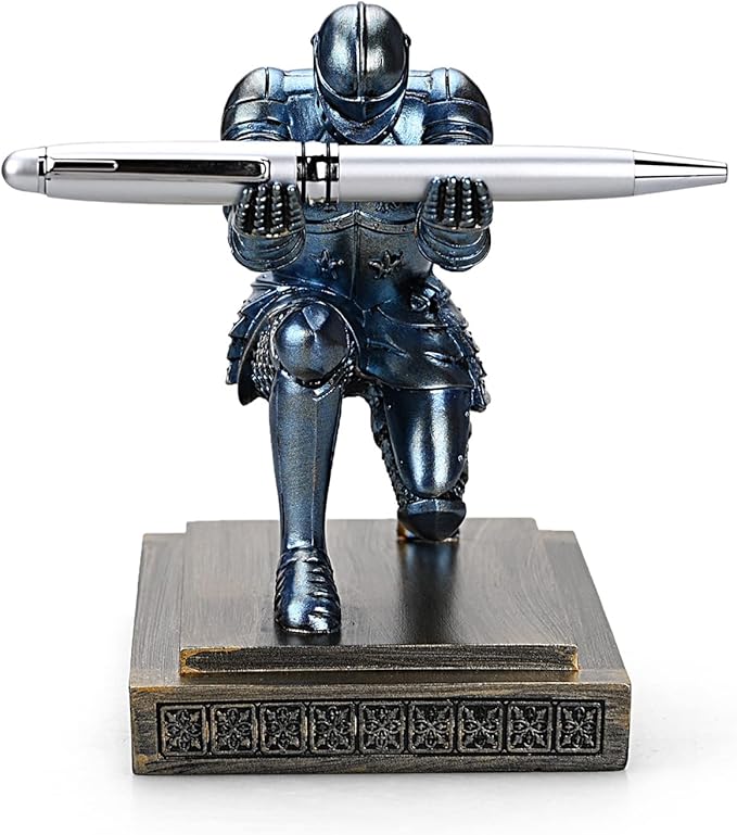 Knight Pen Holder Pen Stand Desk Organizers and Accessories Resin Pencil Holder as Gift with a Fancy Pen for Office and Home Desk Organizer (Blue)-DeskLoop Office