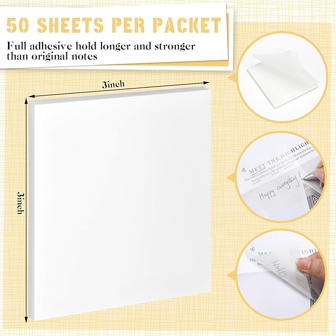 Thenshop 24 Sets Full Adhesive Sticky Notes 3x3 Inches Sticky Notes Adhesive Memo Self-Stick Pads Back to School Supplies Easy to Post for Teacher Coworkers Office 80 Sheets/pad(Transparent,Unlined)-DeskLoop Office
