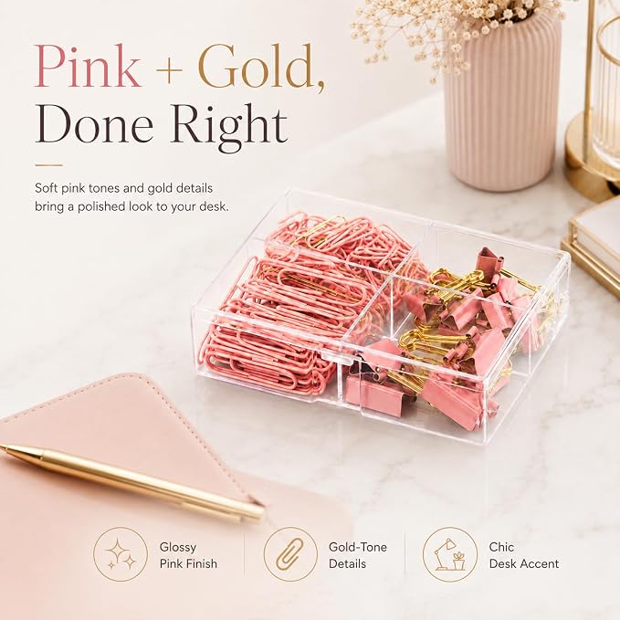 Pink and Gold Paper Clips Binder Clips Set - Image 4