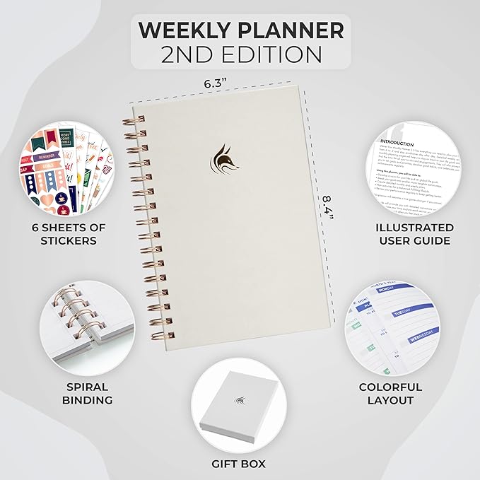 Clever Fox Planner 2nd Edition Spiral – Colorful Weekly & Monthly Goal Planner, Time Management & Productivity Organizer, Undated (White)-DeskLoop Office