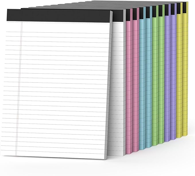 12 Pack Colored Legal Pads 8.5" x 11" Note Pads Wide Ruled Lined Paper with Micro-Perforated Writing Notebook 30 Sheets per Pad (360 Total Pages) Notepad for School, Office & Home Supplies-DeskLoop Office