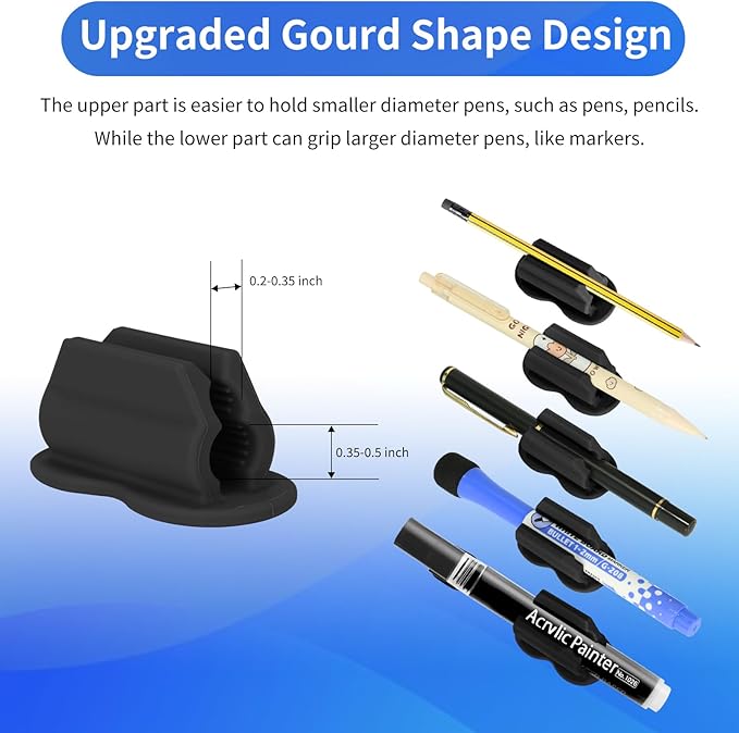 Adhesive Pen Pencil Holder for Desk Wall, 12PCS Marker Holder for Whiteboard Silicone Pen Holder for Clipboard Office Essentials Teacher Supplies (12PCS Black)-DeskLoop Office