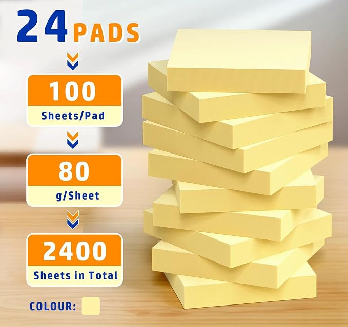 Yellow Sticky Notes 3x3in, Recyclable Paper, Clean Removal, 100 Sheets/Pad - Image 2