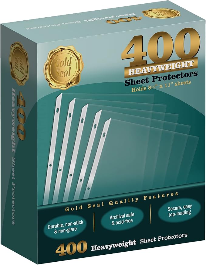 GOLD SEAL 400 Count Clear Heavyweight Poly Sheet Protectors, 8.5" x 11" by GOLDSEAL
