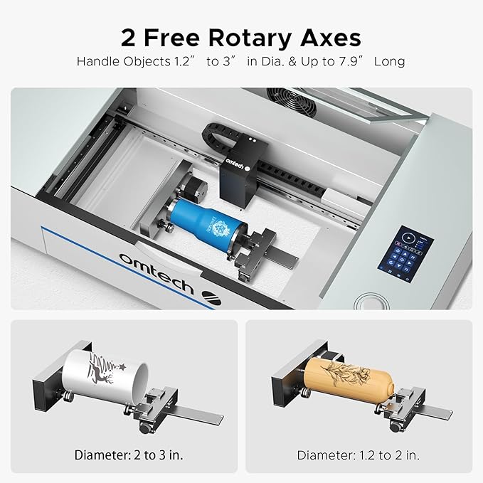 OMTech Polar+ 55W CO2 Laser Engraver Cutter with LightBurn, 20"x12" Work Area, 5MP Camera, Dual Rotary Axes, 500mm/s Speed, with Water Pump, Laser Cutting Machine for Wood Acrylic Glass More-DeskLoop Office