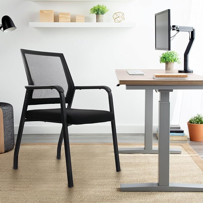 Desk Chair No Wheels, Arm Chair with Ergonomic Lumbar Support and Thickened Seats Cushion, Waiting Room Chairs for Office School Church Guest Reception, Black-DeskLoop Office