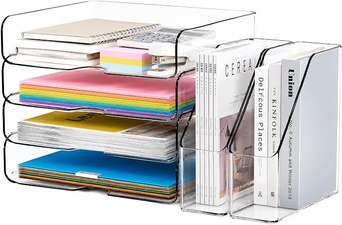 DCA Clear Acrylic Desk Organizer Set, 4 Tier Letter Tray by DCA