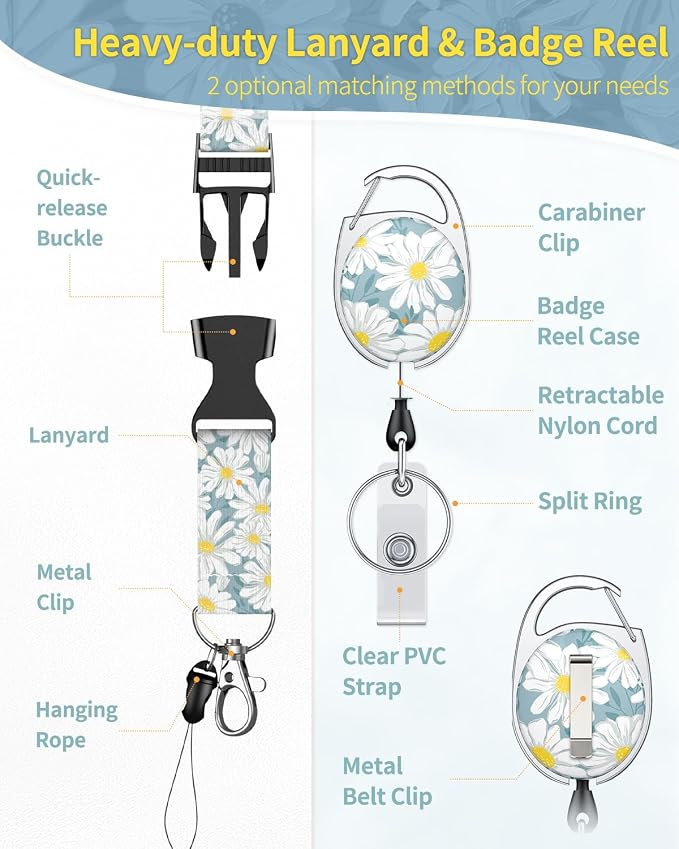 Uniclife 2 Pack Floral Sliding Badge Holder White Blue Flower Plastic Case - Image 3