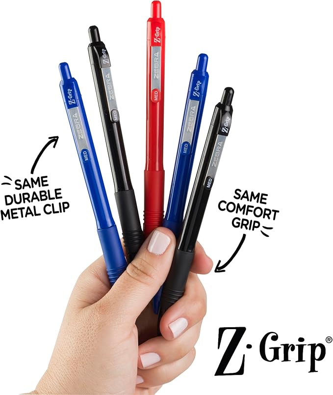 Zebra Pen Z-Grip Recycled Retractable Ballpoint Pens, Durable Metal Clip - Image 3