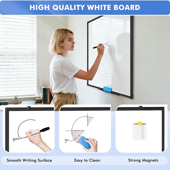 Double-Sided White Board Black Aluminium Frame, Hanging Mounted Whiteboard Home - Image 3