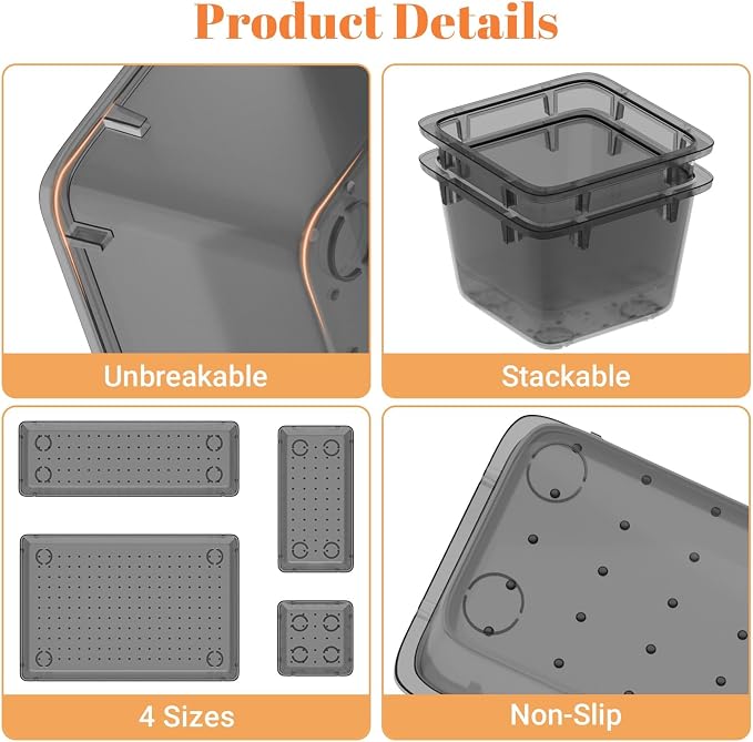 SpaceHacks 15 PCS Clear Plastic Drawer Organizer Set, 4-Size Acrylic Drawer - Image 4