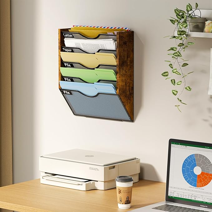 Ironwood Hanging Wall File Organizer, 5 Pocket Mesh Mail Organizer Wall Mounted - Image 2
