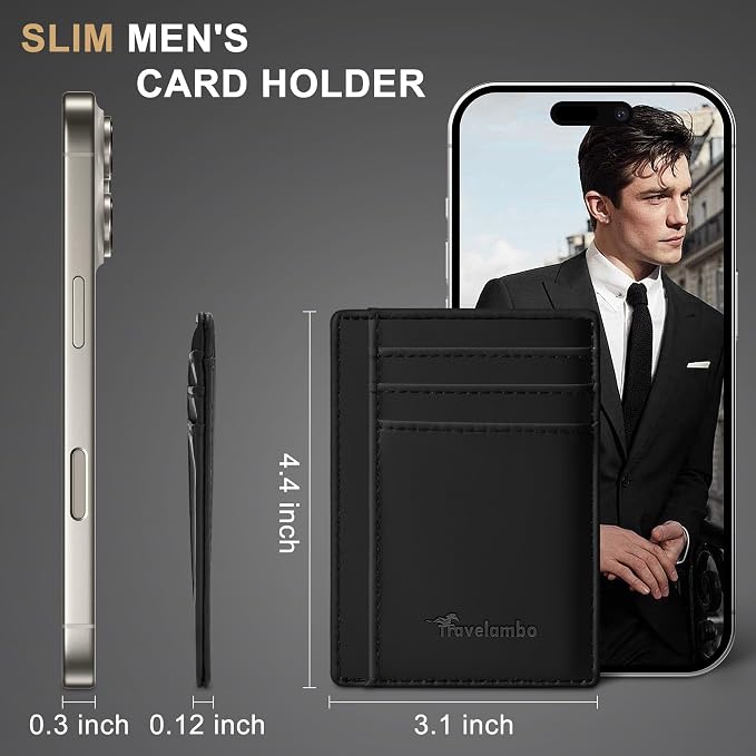 Travelambo Slim Wallet Front Pocket Minimalist Leather RFID Blocking Medium Size - Image 5