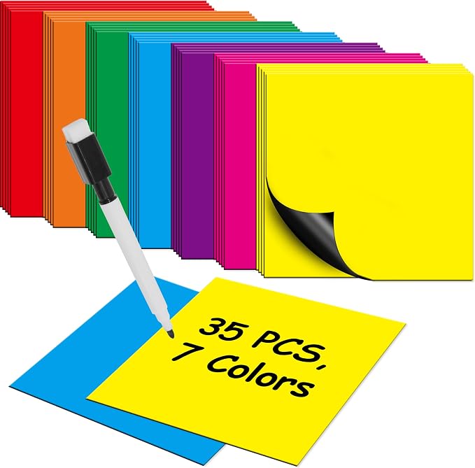 35 PCS Magnetic Sticky Notes, Reusable Dry-Erase Magnets, 7 Colors Magnetic by VANTASII