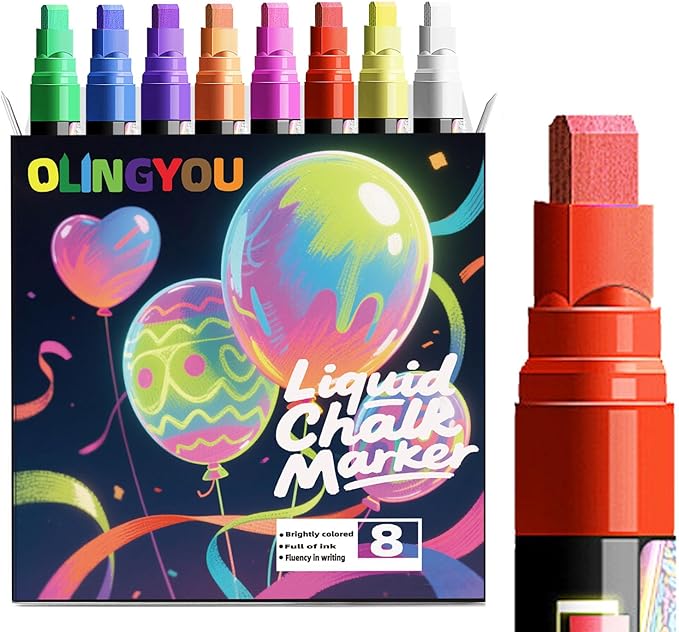 Window Chalk Markers for Cars Glass Washable, 8 Colors Jumbo Liquid Chalk Marker Pens with 7mm 2 in 1 Nib Wide Tips, Big Chalkboard Markers Car Window Paint Pens for Auto, Bistro, Poster,Mirror-DeskLoop Office