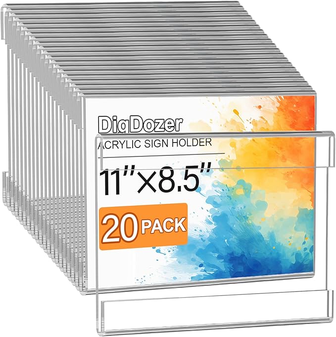 20 Pcs Acrylic Sign Holder 11 x 8.5, Horizontal Wall Mount Sign Holders by Unknown