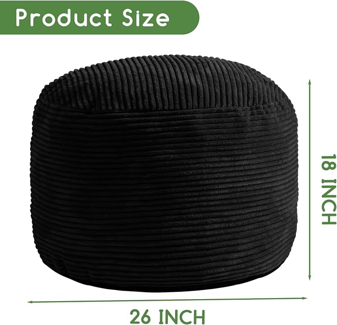HIGOGOGO Round Stuffed Pouf Ottoman, Corduroy Poufs - Image 2