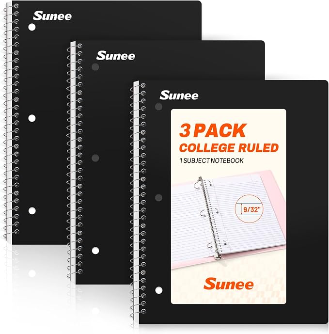 SUNEE Spiral Notebooks, 3 Pack, College Ruled Paper, 70 Sheets per Notebook by SUNEE