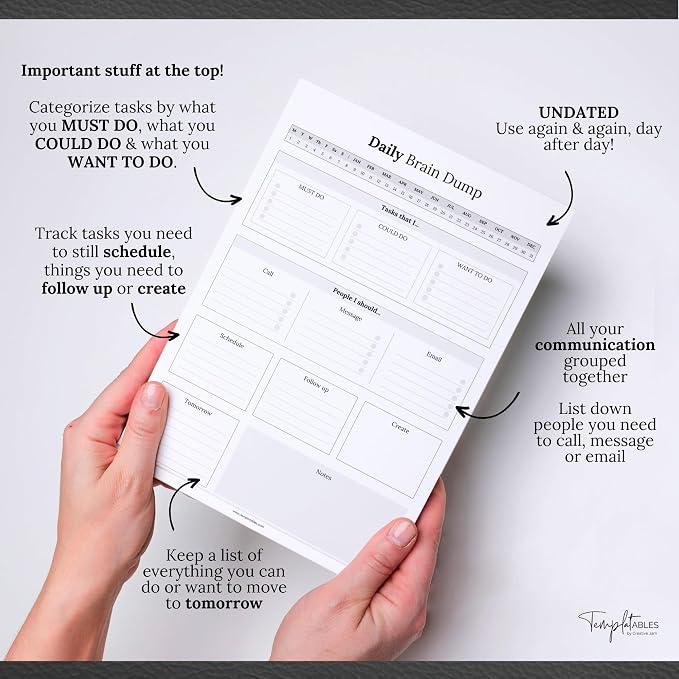 Templatables Brain Dump Notepad, To Do List Desk Pad, Productivity Planner - Image 4