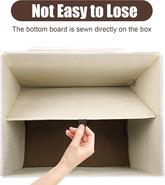 Large 17" 42 Quarts Collapsible Stackable Storage Bins with Lids [3-Pack] Foldable Fabric Linen Storage Boxes Cube, Closet Organizer Baskets with Label for Home (16.7 x 12 x 12", Brown & White)-DeskLoop Office