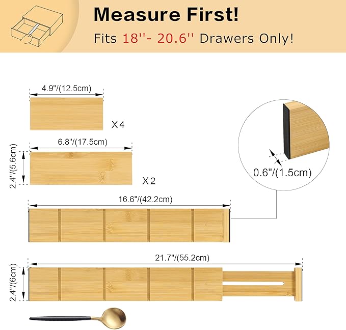 Utoplike Kitchen Drawer Divider with Inserts, Bamboo Drawers Organizer Adjustable, 4 pcs Large Expandable Wood Socks Drawer Organization for Dresser, Office, Spring Loaded-DeskLoop Office
