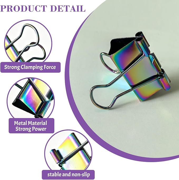 6 Pcs Rainbow Paper Clamps, Medium Binder Clips, 1.25 Inch Length - Image 4