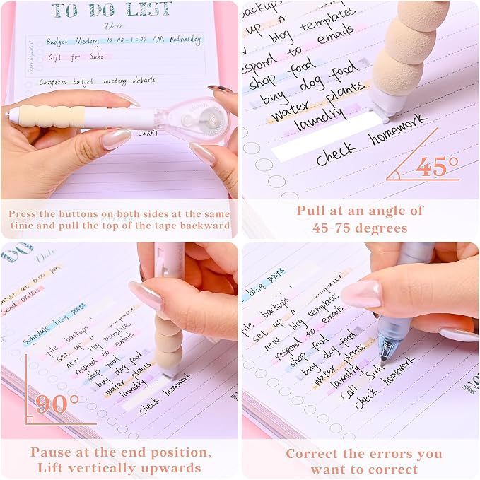 Temiary 4 Pcs White Correction Tape Pen, 19.69 ft Smooth Pull Out Tape Pens - Image 3