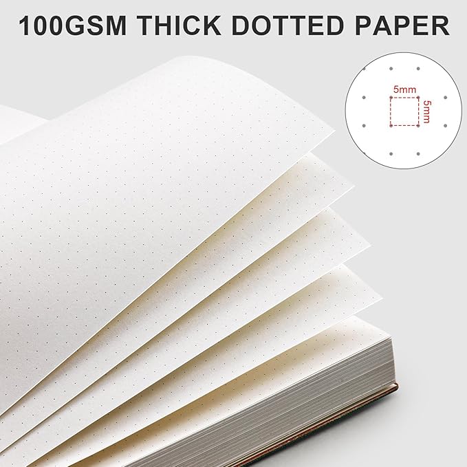 AHGXG Bullet Dotted Journal - 320 Pages Dot Grid Notebook B5 Large Journal, 7.6'' X 10'', 100gsm Thick Dotted Paper, Leather Softcover, with Journal Stencils, Inner Pocket - Cyan-DeskLoop Office