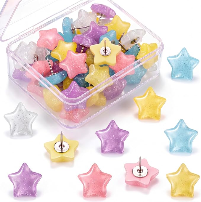 Epakh 30 Pcs Glitter Star Thumb Tacks Decorative Glitter Star Push Pins by Epakh