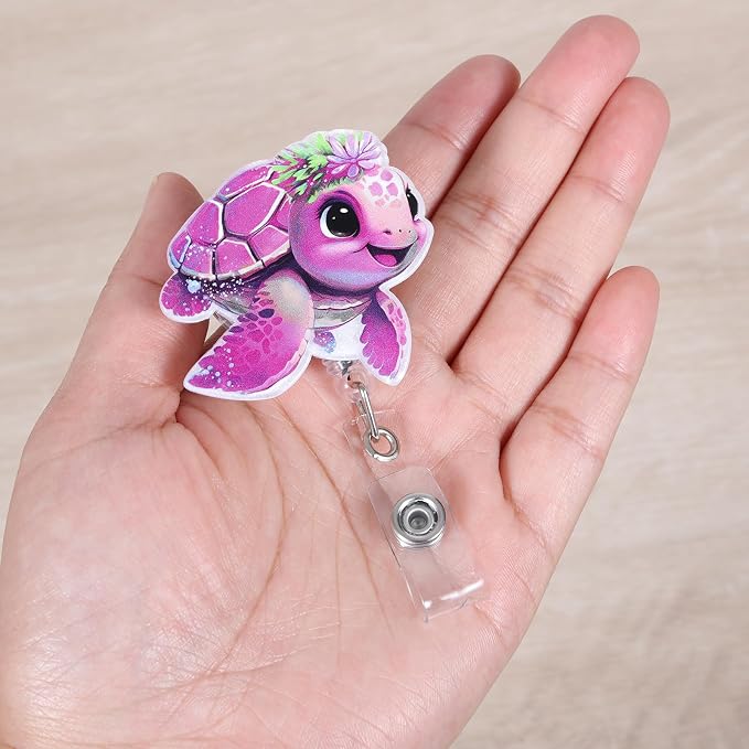 Funny Sea Turtle Nurse Badge Reel, Cute Animal Pediatric Retractable ID Badge - Image 4