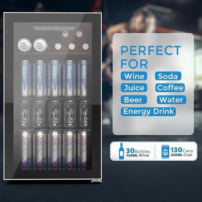 Kndko Beverage Refrigerator Cooler - 130 Can Mini Fridge with Adjustable Shelves, Glass Door, Digital Temperature Control, LED Lighting, Energy Efficient for Home, Office, Bar - 3.2 Cu.Ft, Black-DeskLoop Office